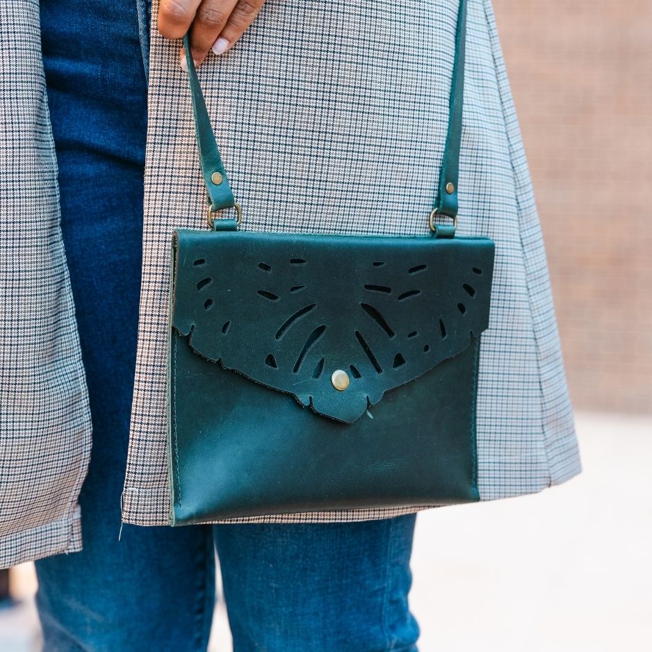 monstera purse Monstera Leather Crossbody Purse Green