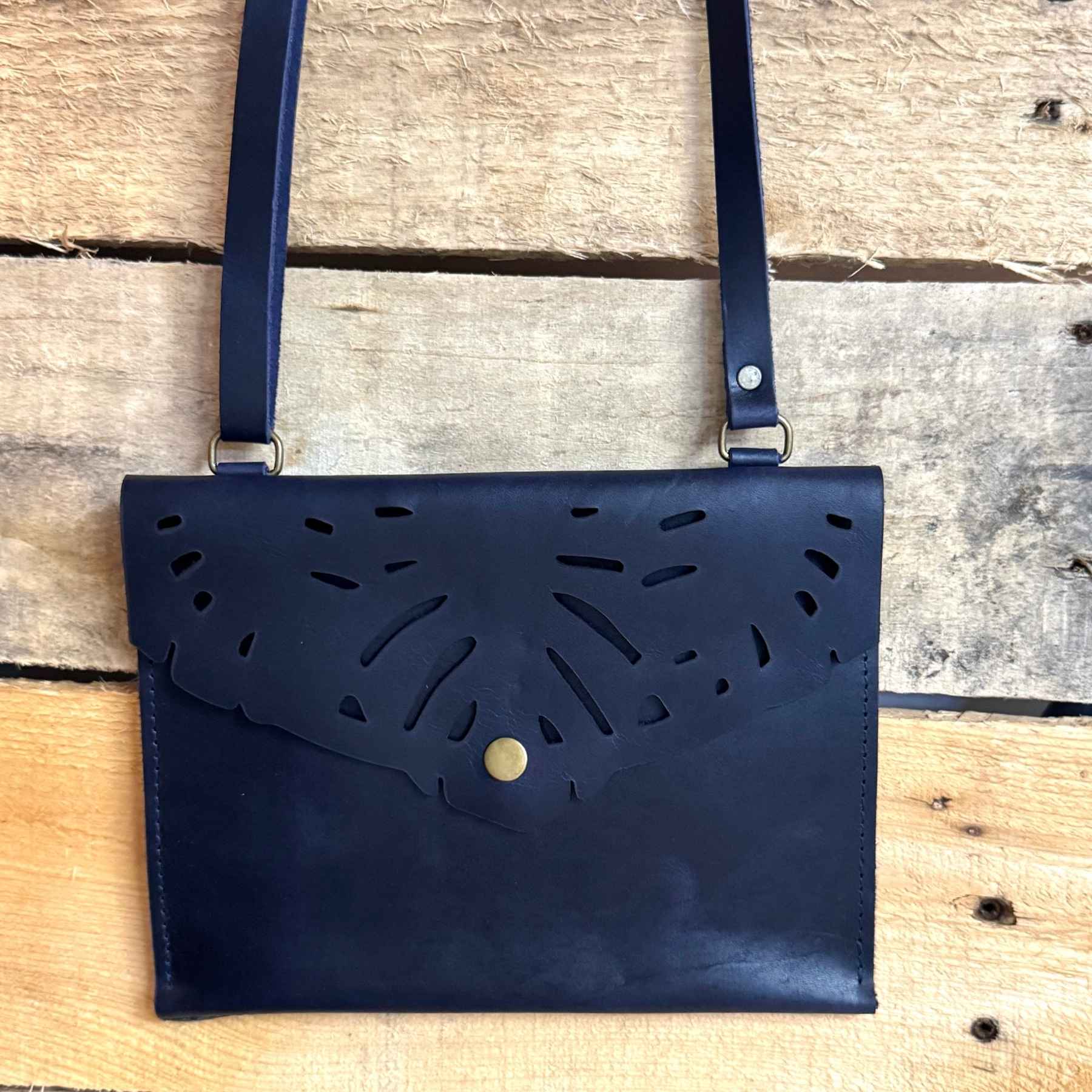monstera purse Monstera Leather Crossbody Purse Blue