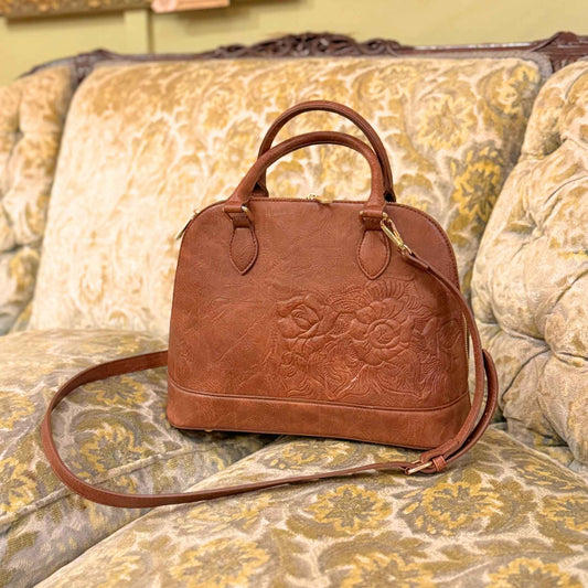 Floral Embossed Vegan Leather Handbag