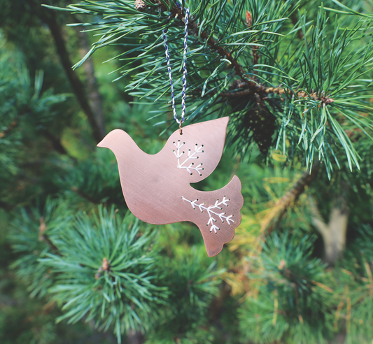 Copper Dove Ornament w/ White Thread